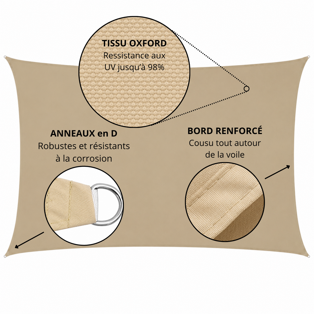 Voile d'ombrage rectangulaire anti-UV pour terrasse et jardin