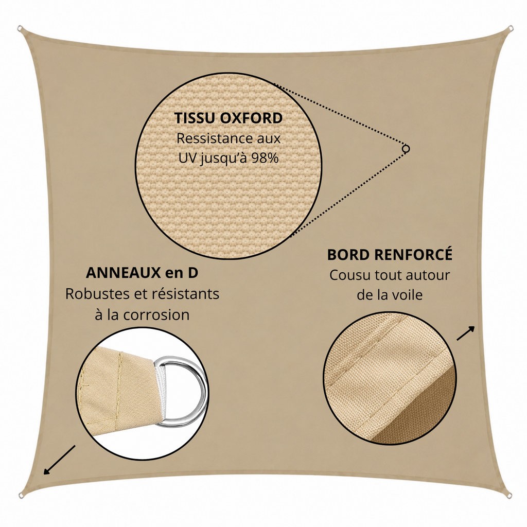 Voile d'ombrage carrée anti-UV pour terrasse et jardin
