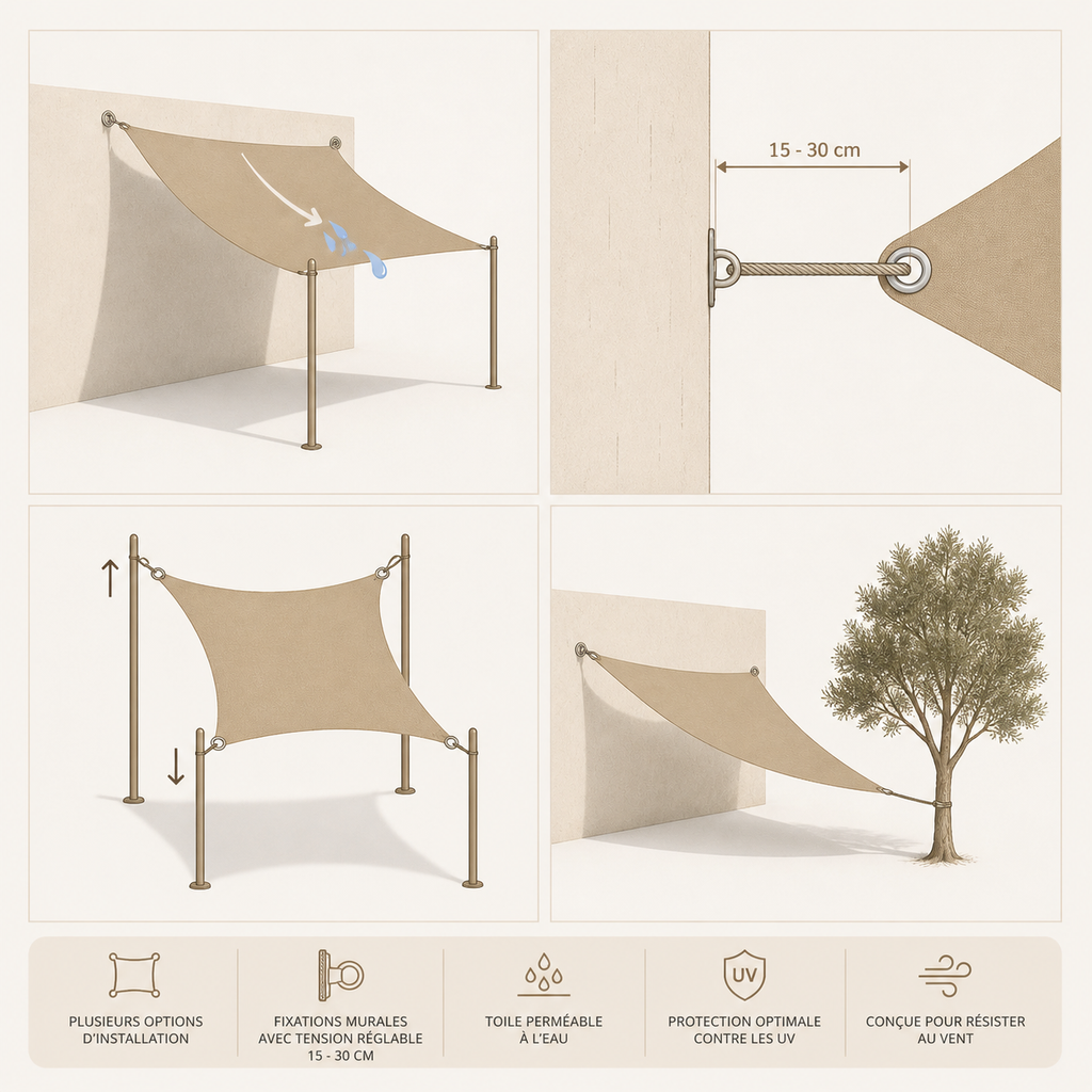 Voile d'ombrage rectangulaire anti-UV pour terrasse et jardin