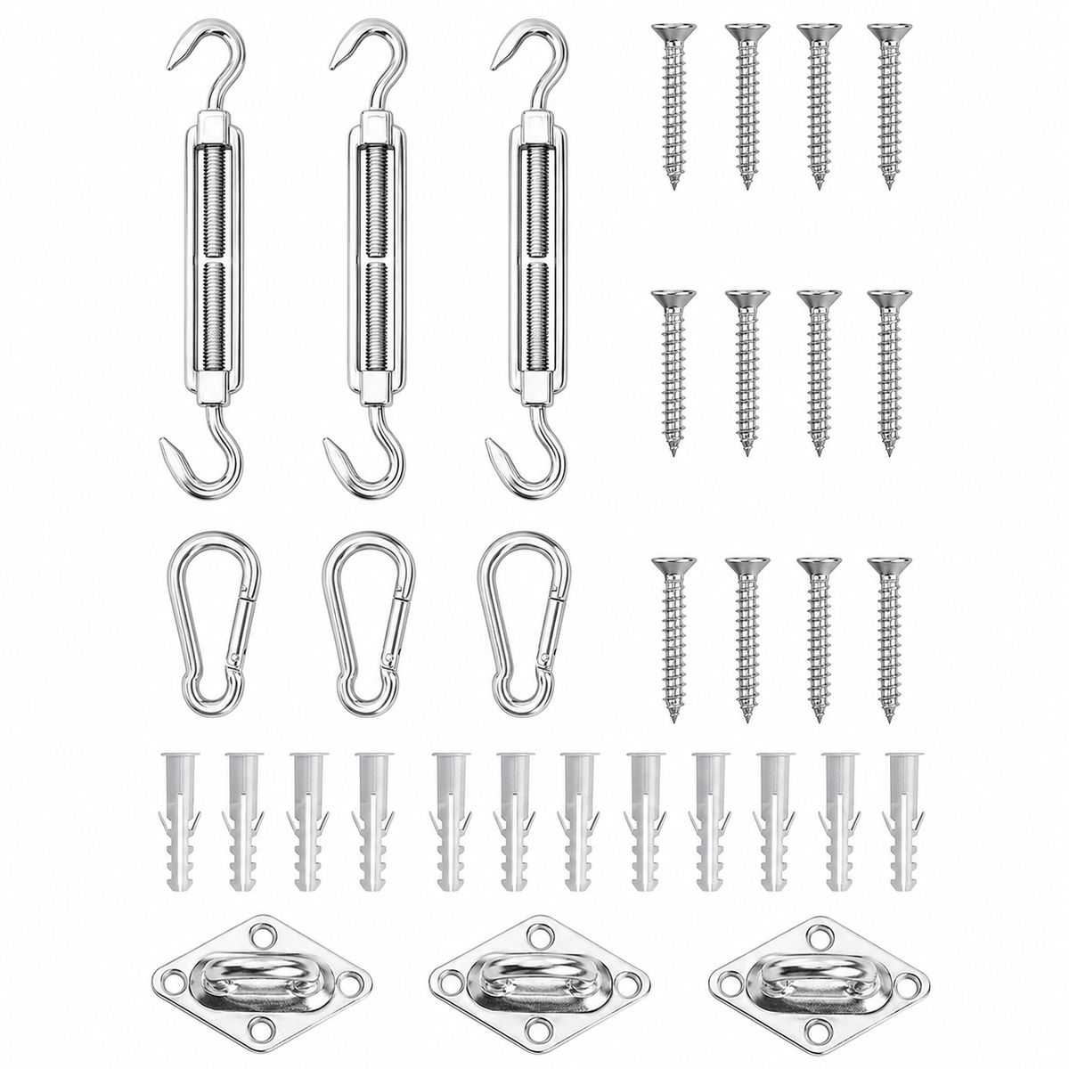 Kit fixation voile d'ombrage 3 points pour modèles triangulaires en inox