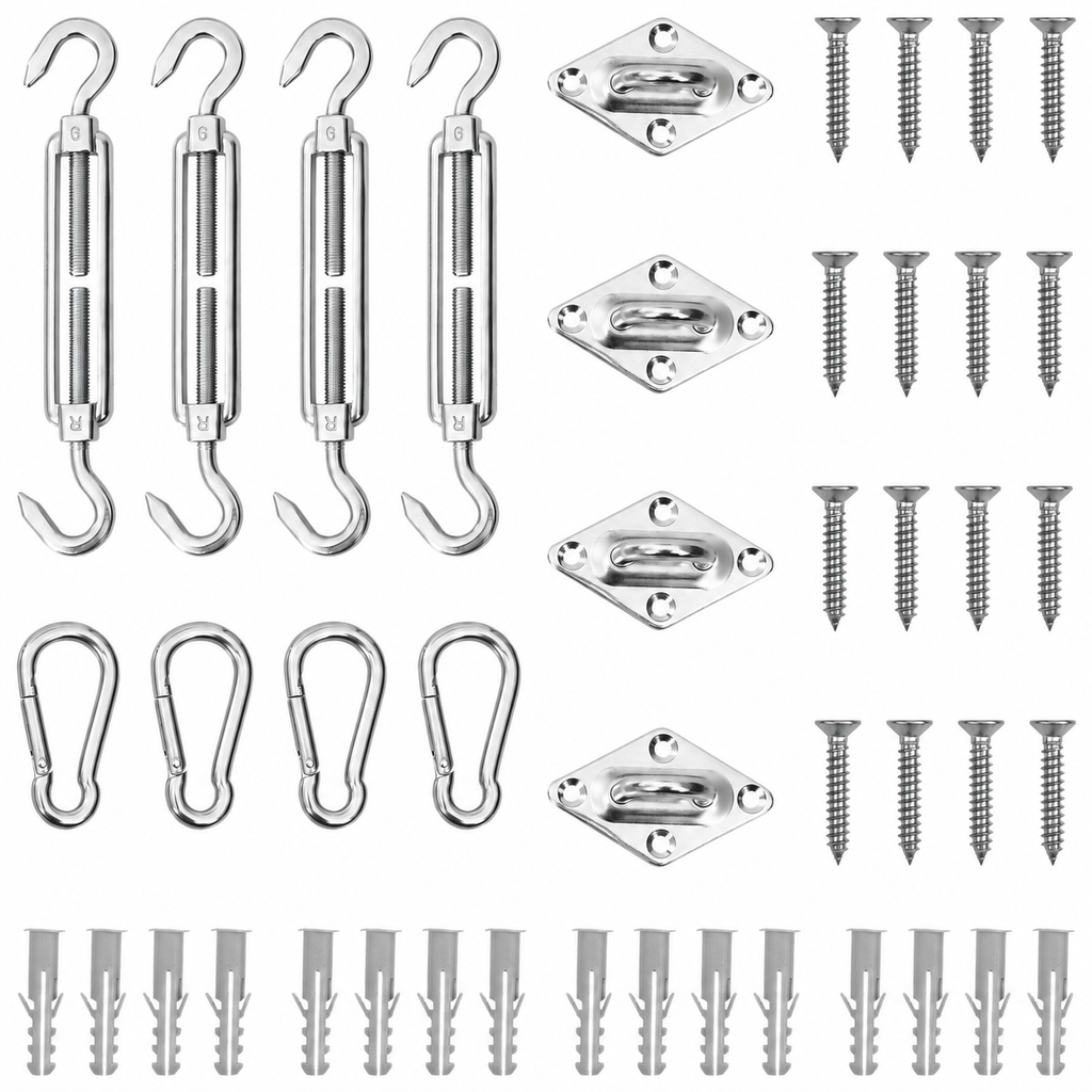 Kit fixation voile d'ombrage 4 points pour modèles rectangulaires et carrés en inox