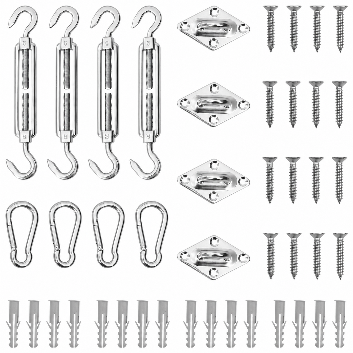 Kit fixation voile d'ombrage 4 points pour modèles rectangulaires et carrés en inox