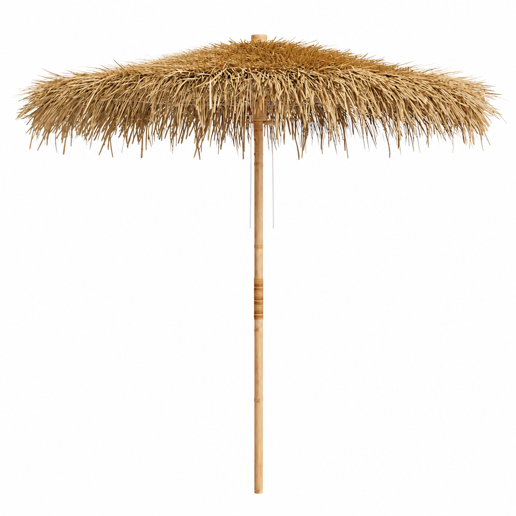 Parasol en bambou à toiture de feuilles de bananier tissées à la main
