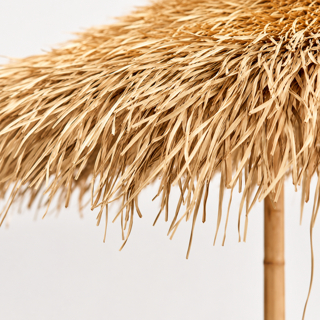Parasol en bambou à toiture de feuilles de bananier tissées à la main