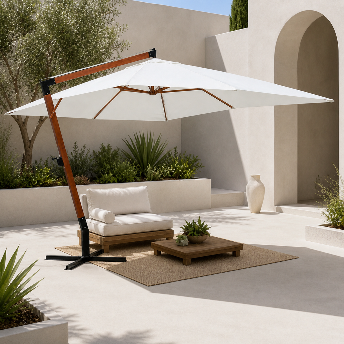 Parasol déporté 4x3 m avec protection UV pour terrasse