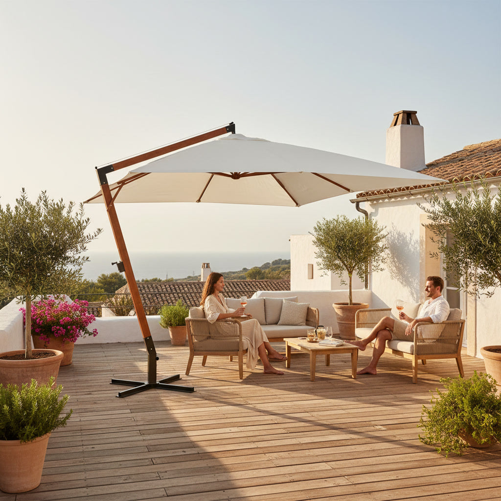 Parasol déporté 4x3 m avec protection UV pour terrasse